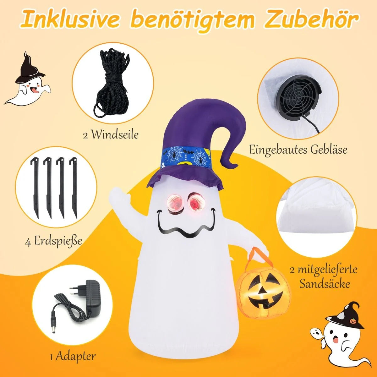 180CM LED Aufblasbarer Halloween-Geist Mit Kürbis Outdoor Schreckliche Dekogeist Halloween Deko
