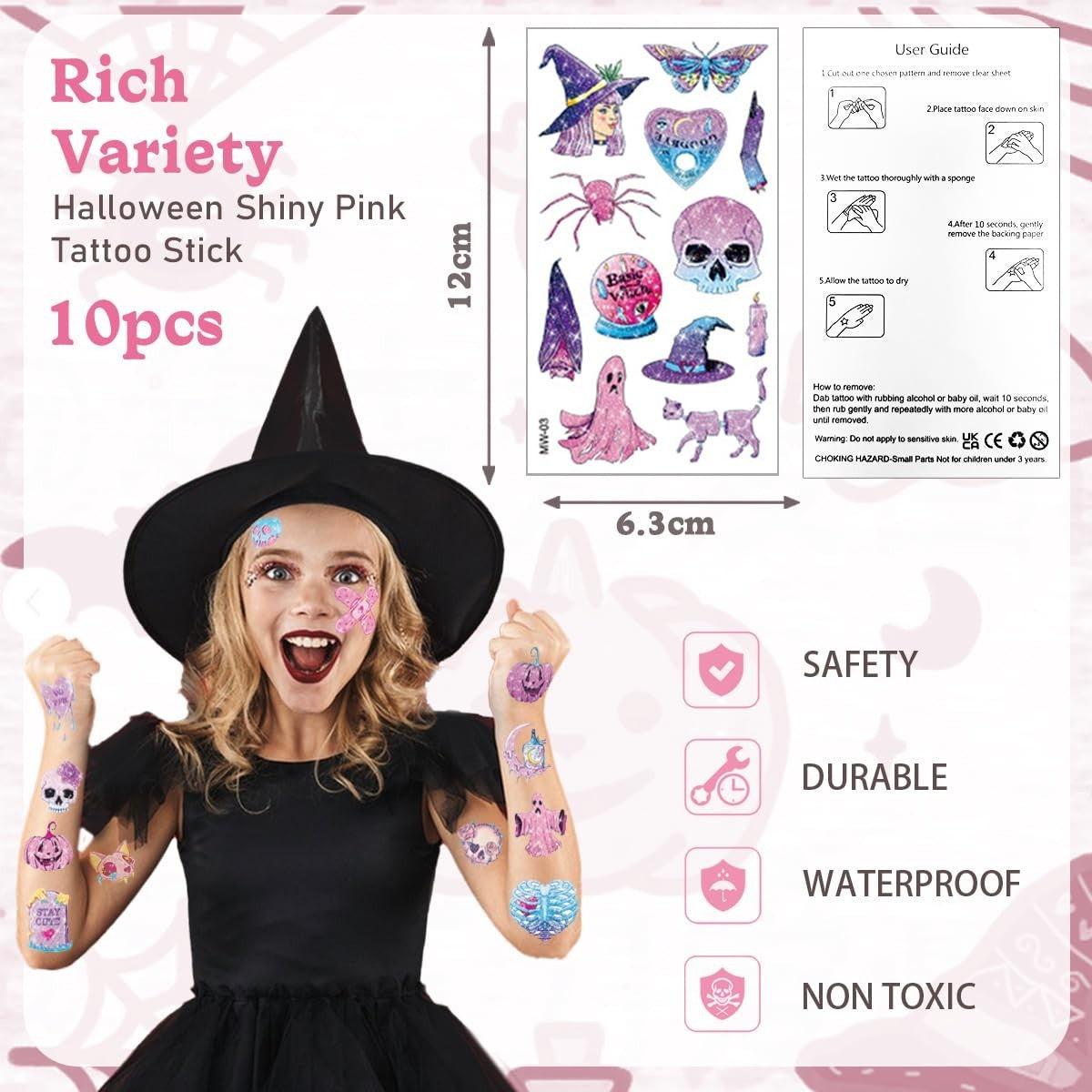 10 Blatt Glitzer Tattoo Halloween, Halloween Tattoo Kinder, Halloween Temporä...