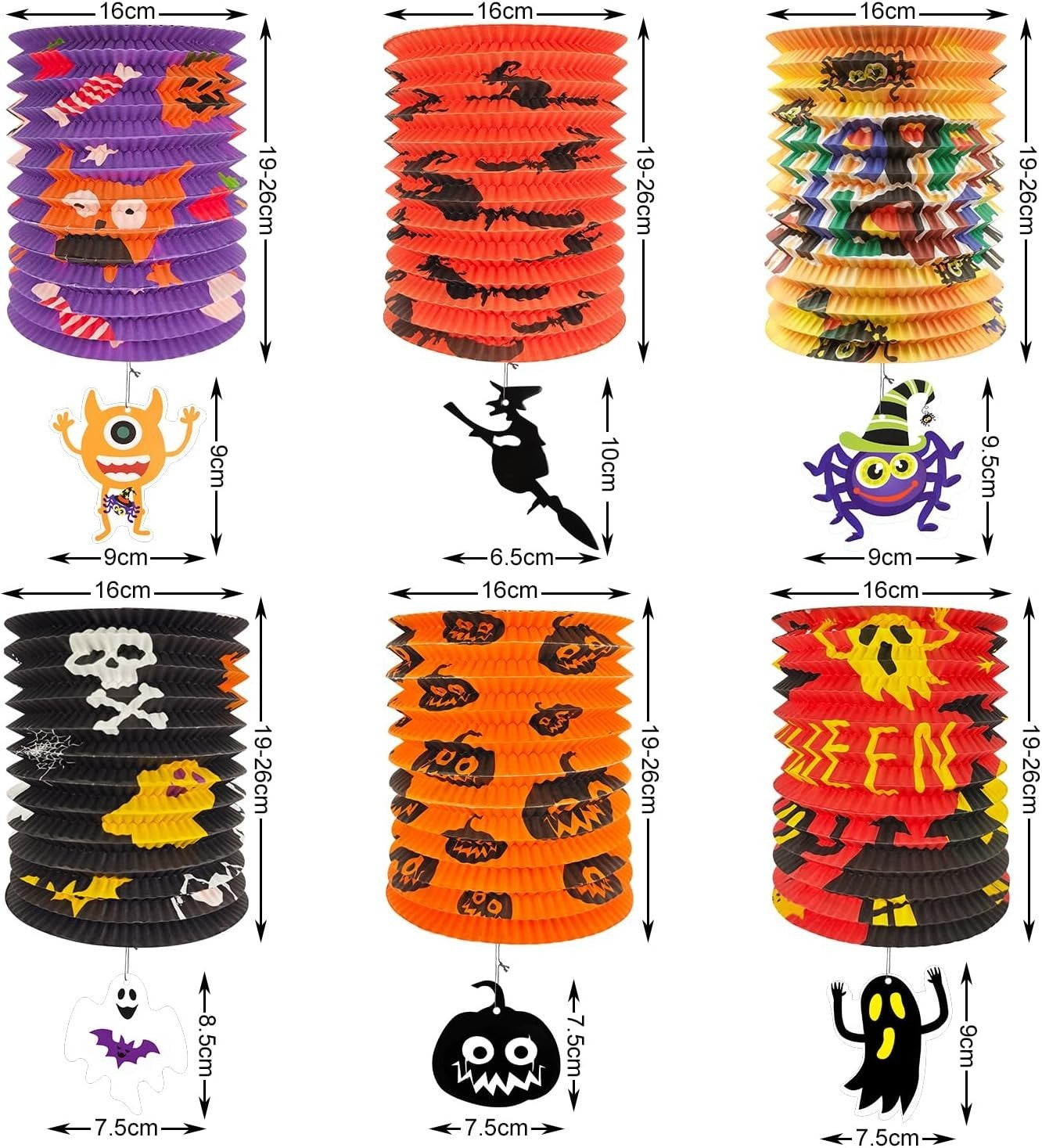 Halloween Papierlaternen Dekoration - 6 Stück Aufhängen, Geist Schläger Spinn...