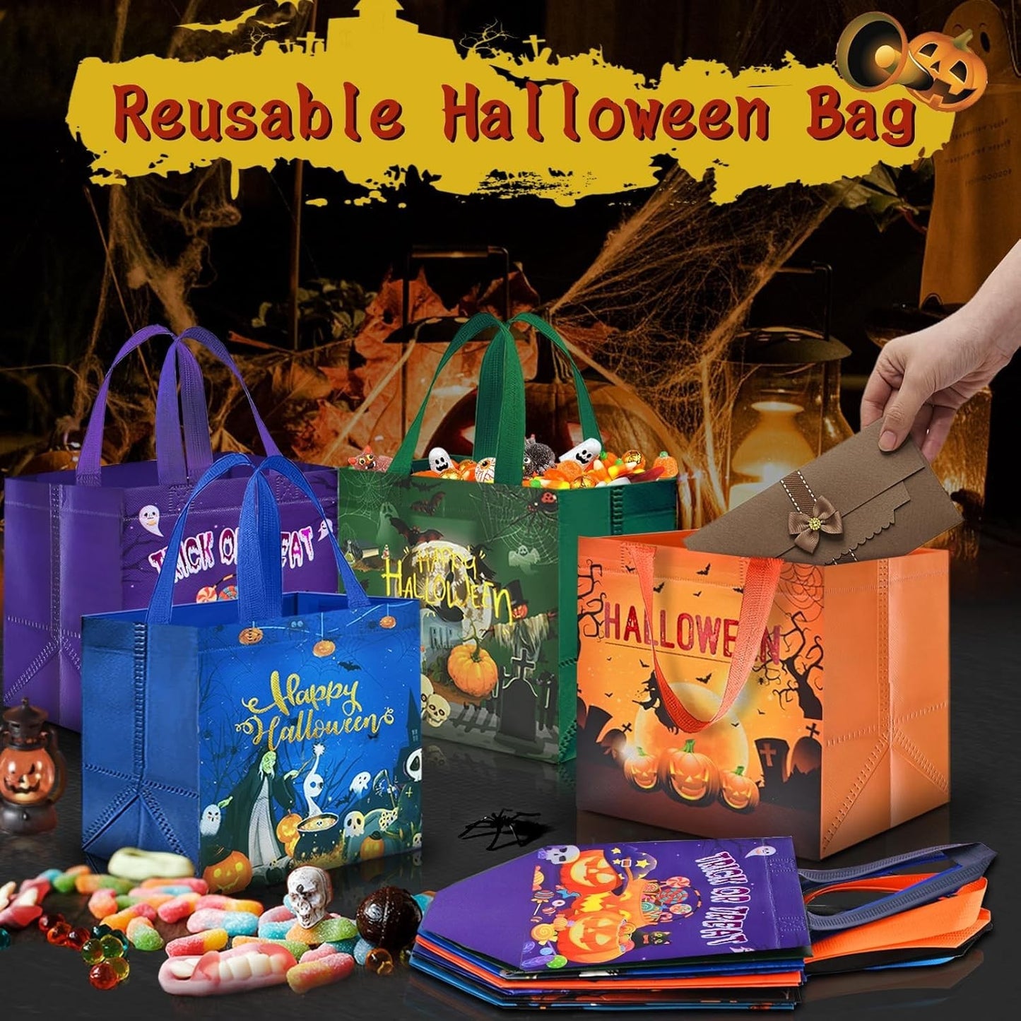 4 Stk Halloween Geschenktüte Tasche, Halloween Süßigkeit Süßes Taschen Aus No...