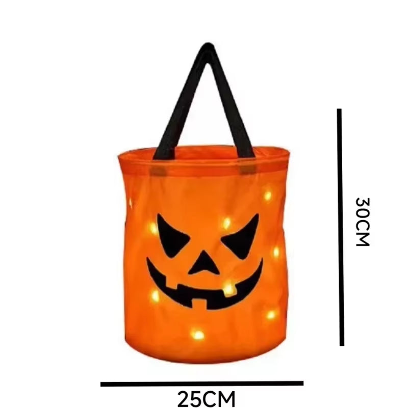 1-20PC LED Halloween Pumpkin Basket Light up Candy Tote Bag for Kids Trick or Treat Party Gift Bucket for Holiday Decoration Use