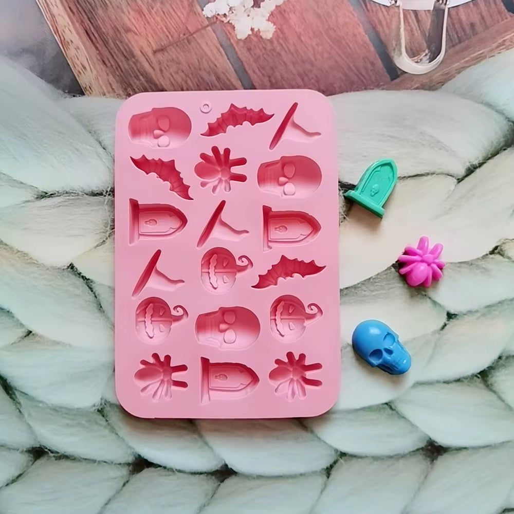 18 Cavities Halloween Silicone Molds Ghost Pumpkin Bat Skull Witch Hat for DIY Halloween Chocolate Candy Baking Mold