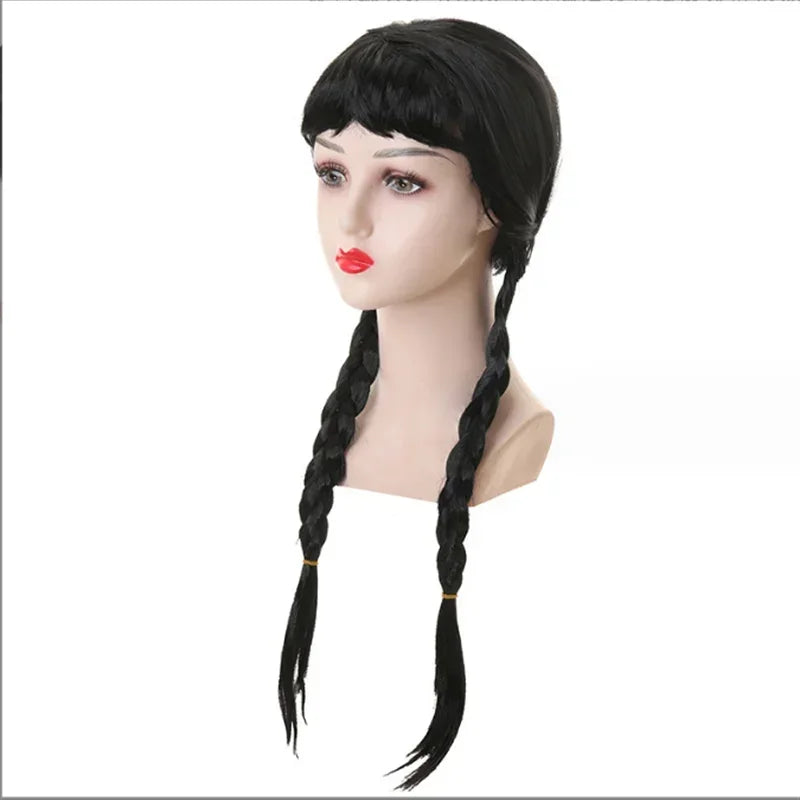Wednesday Cosplay Wig Girl Kid Adult Women Long Hair Wig High Temperature Resistant Synthetic Braid Halloween Carnival Wig Props