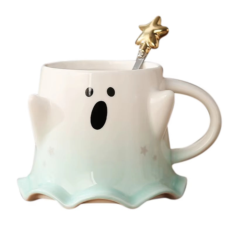 Halloween Ceramic Mugs Creative Ghost Coffee Milk Mug with Spoon Couple Water Cup Halloween Drinkware Festival Gifts Decoration