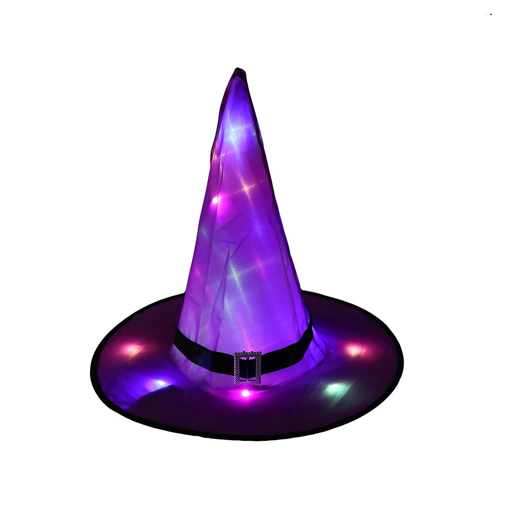 Halloween LED Luminous Witch Hat Glowing Witches Hat Headdress for Children Adult Party Costume Halloween Decoration Supplies