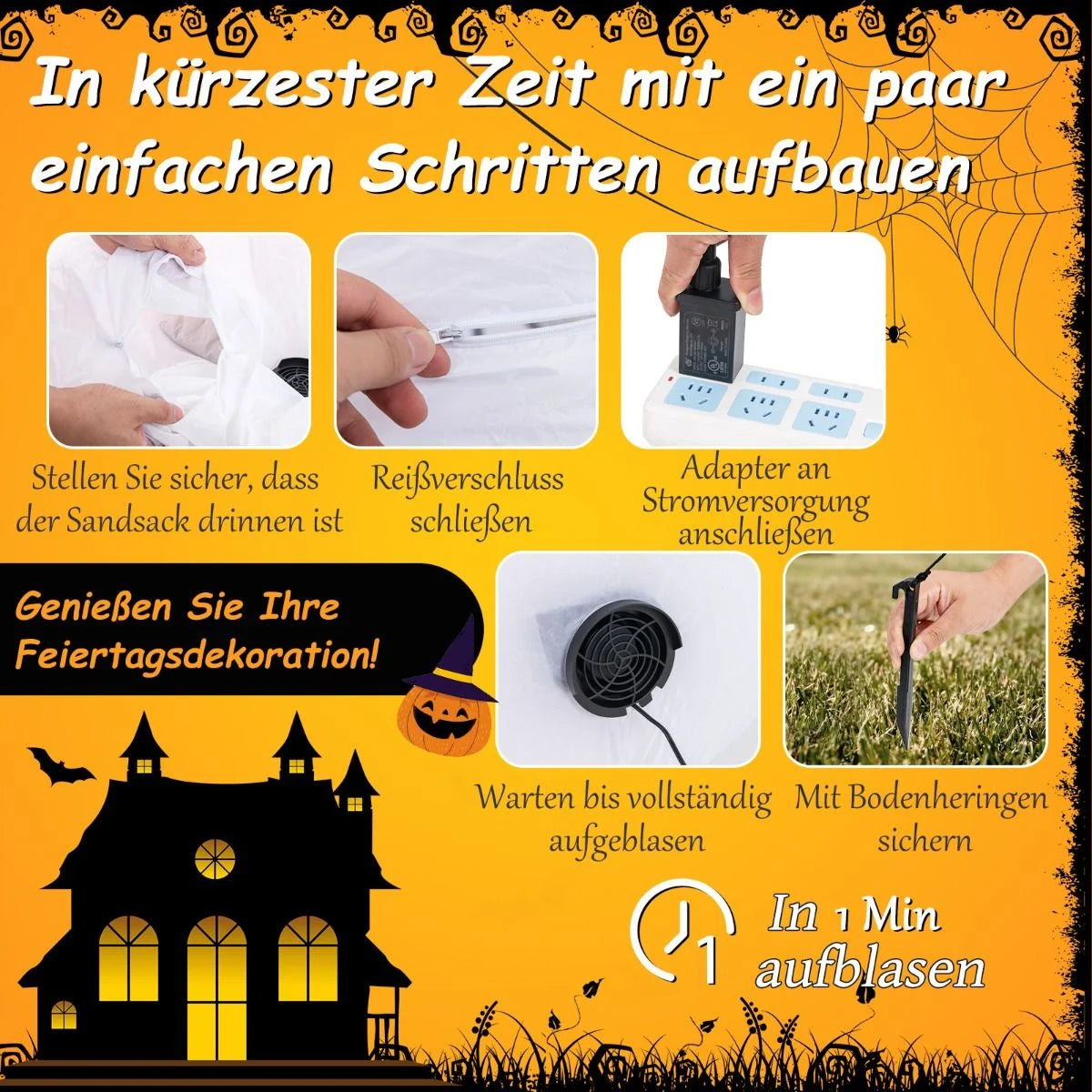 180CM LED Aufblasbarer Halloween-Geist Mit Kürbis Outdoor Schreckliche Dekogeist Halloween Deko