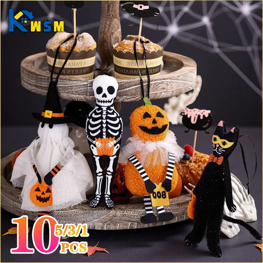 1-10PCS Halloween Hanging Decoration Pumpkin Ghost Cat Skeleton Wall Decor for Indoor Party Home Holiday Scene Arrangement