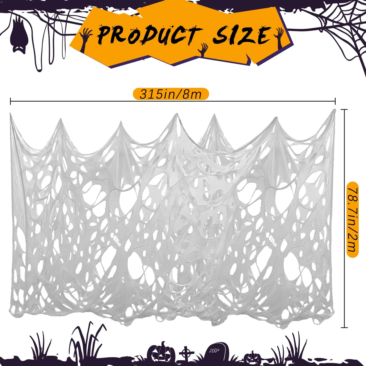 Ourwarm 4M/M8M Spider Web Halloween Decorations Outdoor,Pre-Cut Gauze Cobwebs for Halloween Yard Haunted House Party Decor