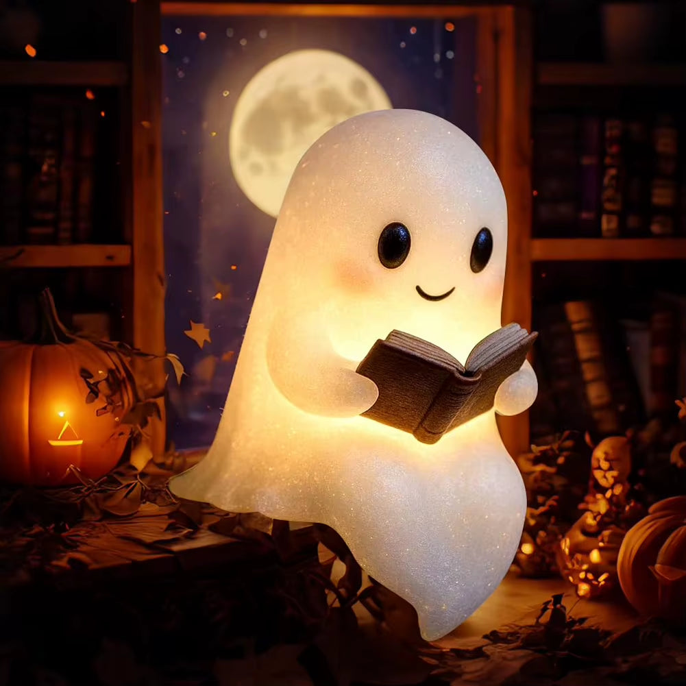 1/2PCS Halloween Cute Ghost Lamp Ghost Reading Book Lamp 3D Halloween Lovely Ghost LED Night Light for Bedroom Study