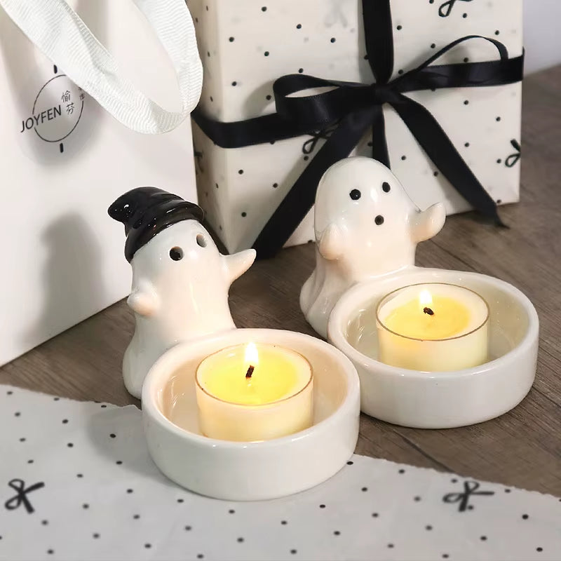 Halloween Candle Holder Cute Ghost Ceramic Candle Holders Home Decoration Desktop Ornaments Halloween Candlestick