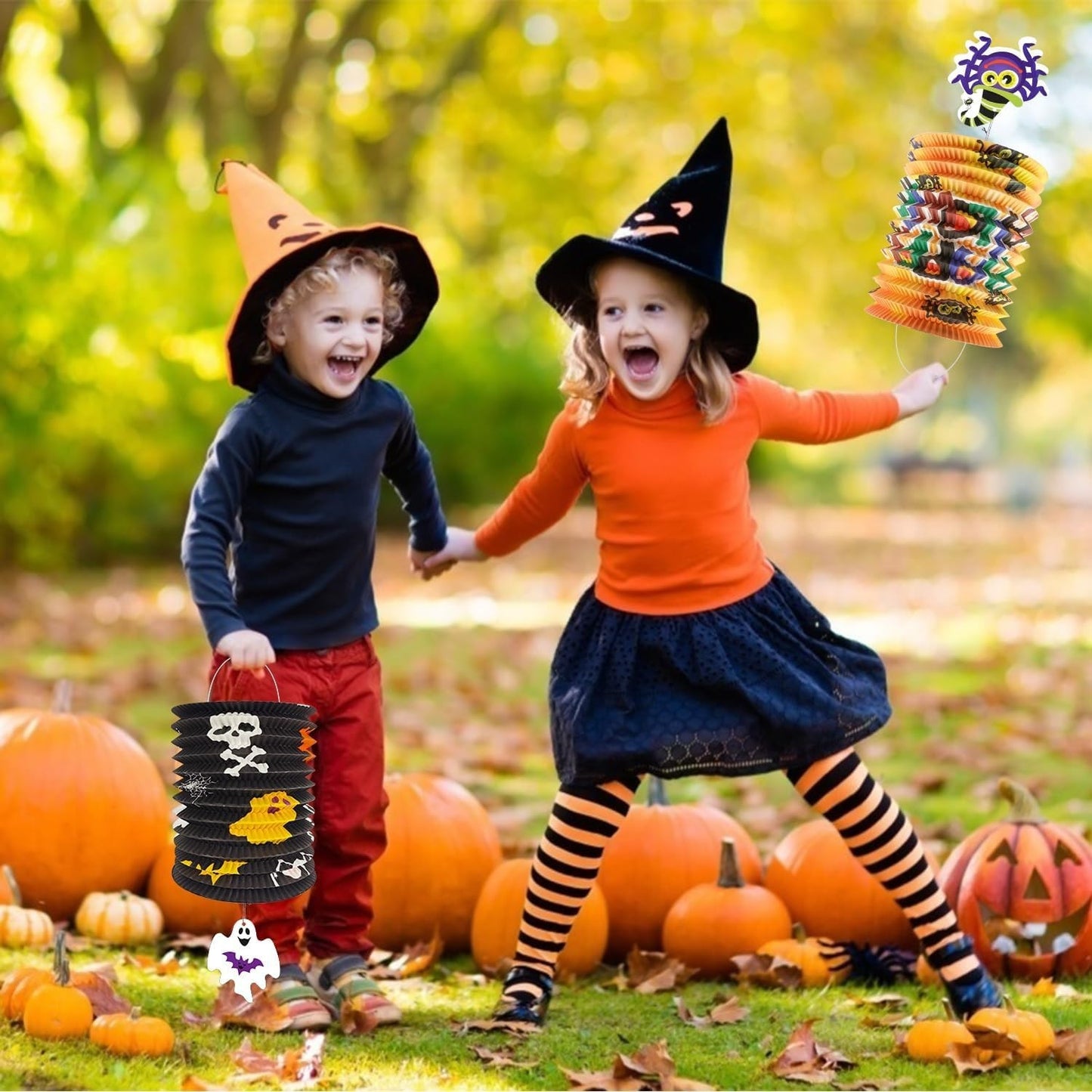 Halloween Papierlaternen Dekoration - 6 Stück Aufhängen, Geist Schläger Spinn...