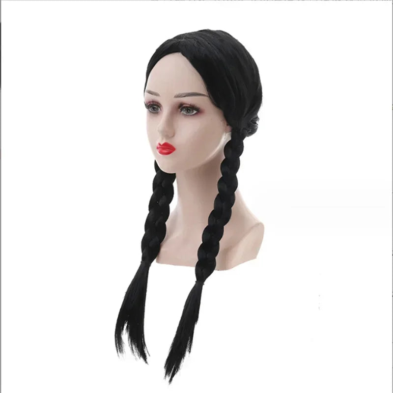 Wednesday Cosplay Wig Girl Kid Adult Women Long Hair Wig High Temperature Resistant Synthetic Braid Halloween Carnival Wig Props