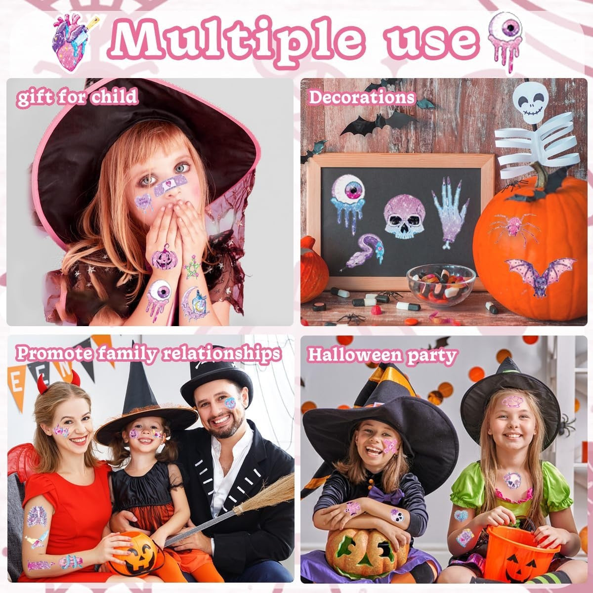 10 Blatt Glitzer Tattoo Halloween, Halloween Tattoo Kinder, Halloween Temporä...