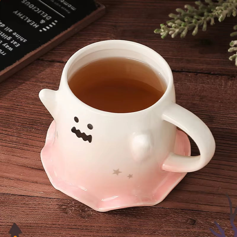 Halloween Ceramic Mugs Creative Ghost Coffee Milk Mug with Spoon Couple Water Cup Halloween Drinkware Festival Gifts Decoration