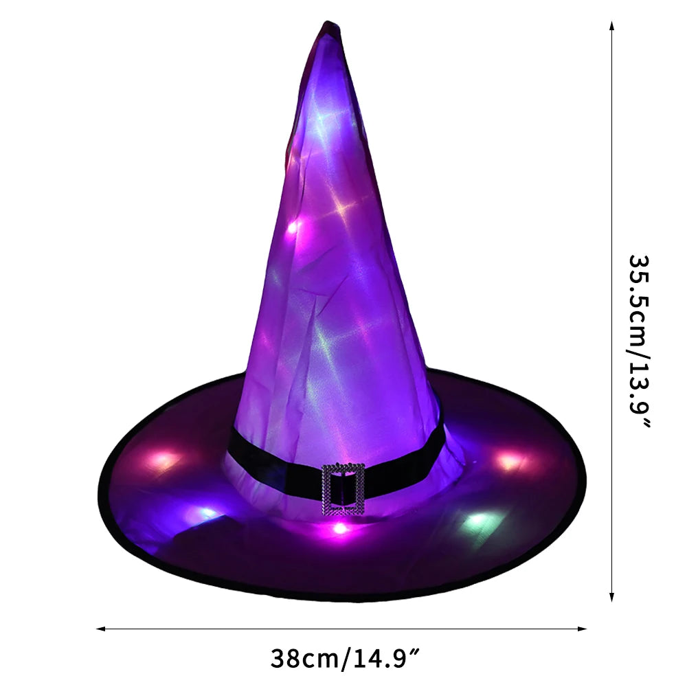 Halloween LED Luminous Witch Hat Glowing Witches Hat Headdress for Children Adult Party Costume Halloween Decoration Supplies
