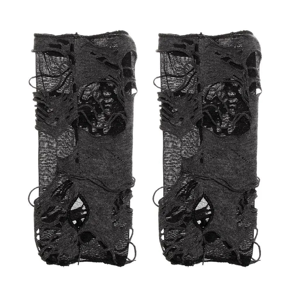 Casaul Broken Slit Gloves Sexy Gothic Fingerless Gloves Halloween Gloves Black Ripped Holes Decor Cosplay Gloves for Adults
