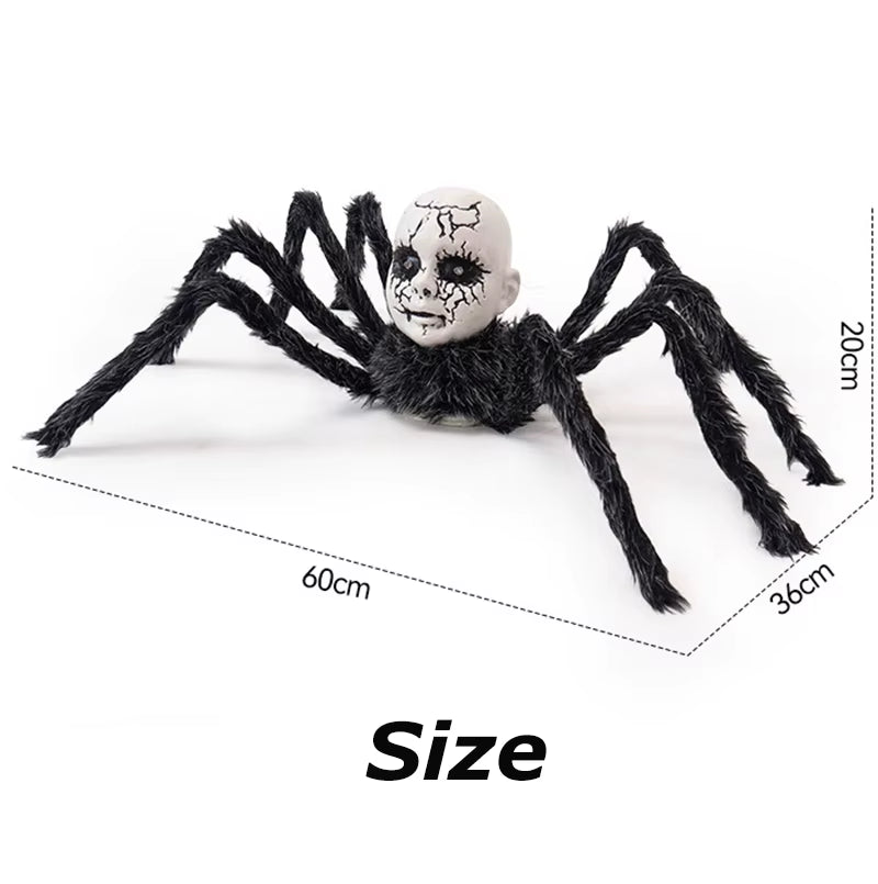 Horror Halloween Electric Walking with Sound Light Doll Face Spider Haunted House Prop Plush Spider Model Halloween Party Decor