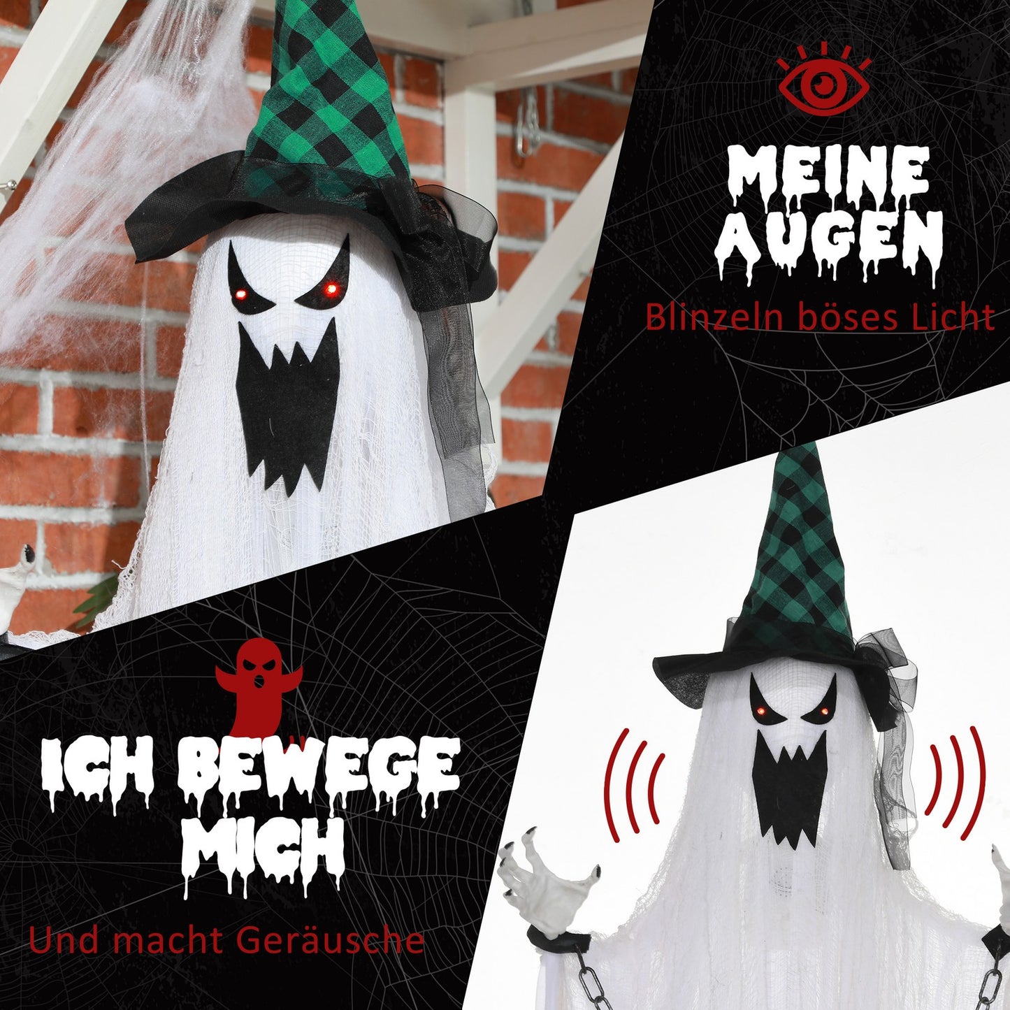 204 Cm Halloween Deko Hängend Geist Mit Geräuschaktivi