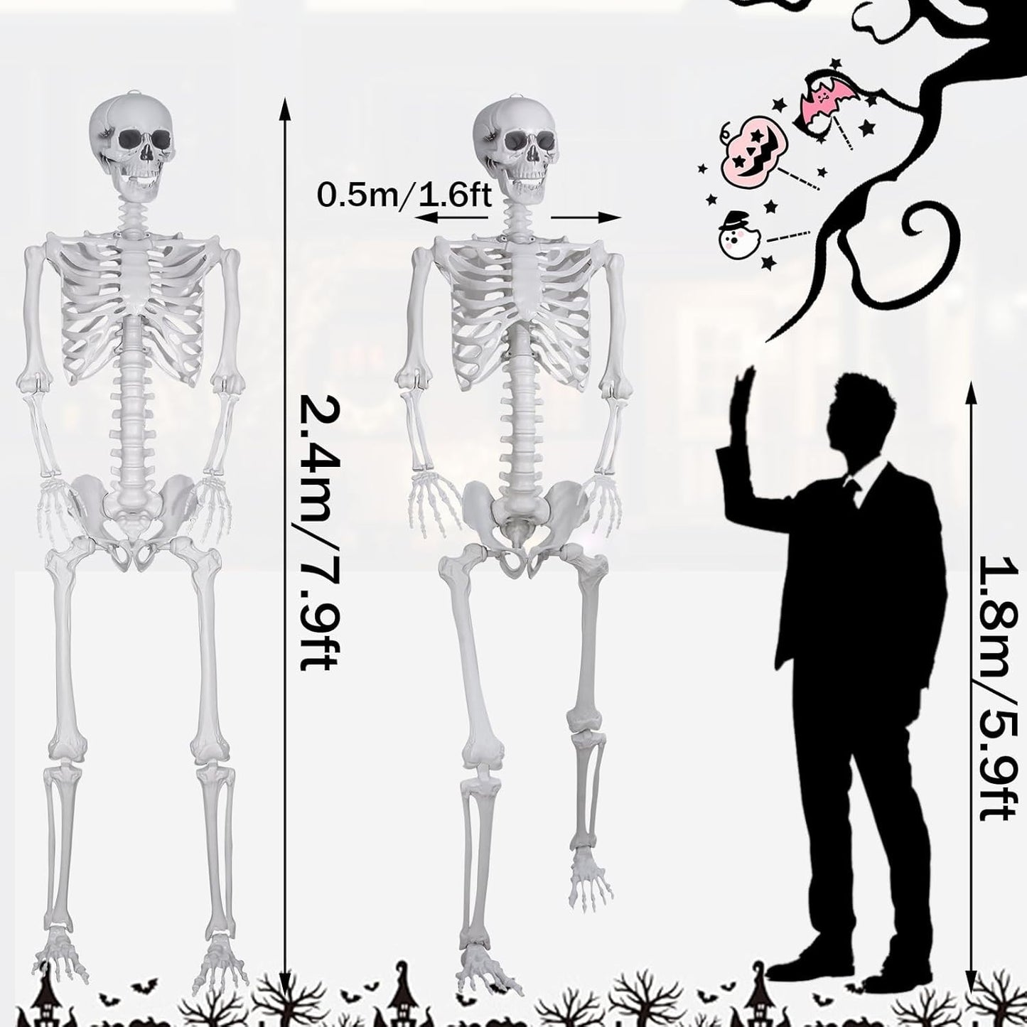 Halloween Plastikskelett 240Cm Ganzkörper Mit Beweglichen Gelenken Für Innen ...
