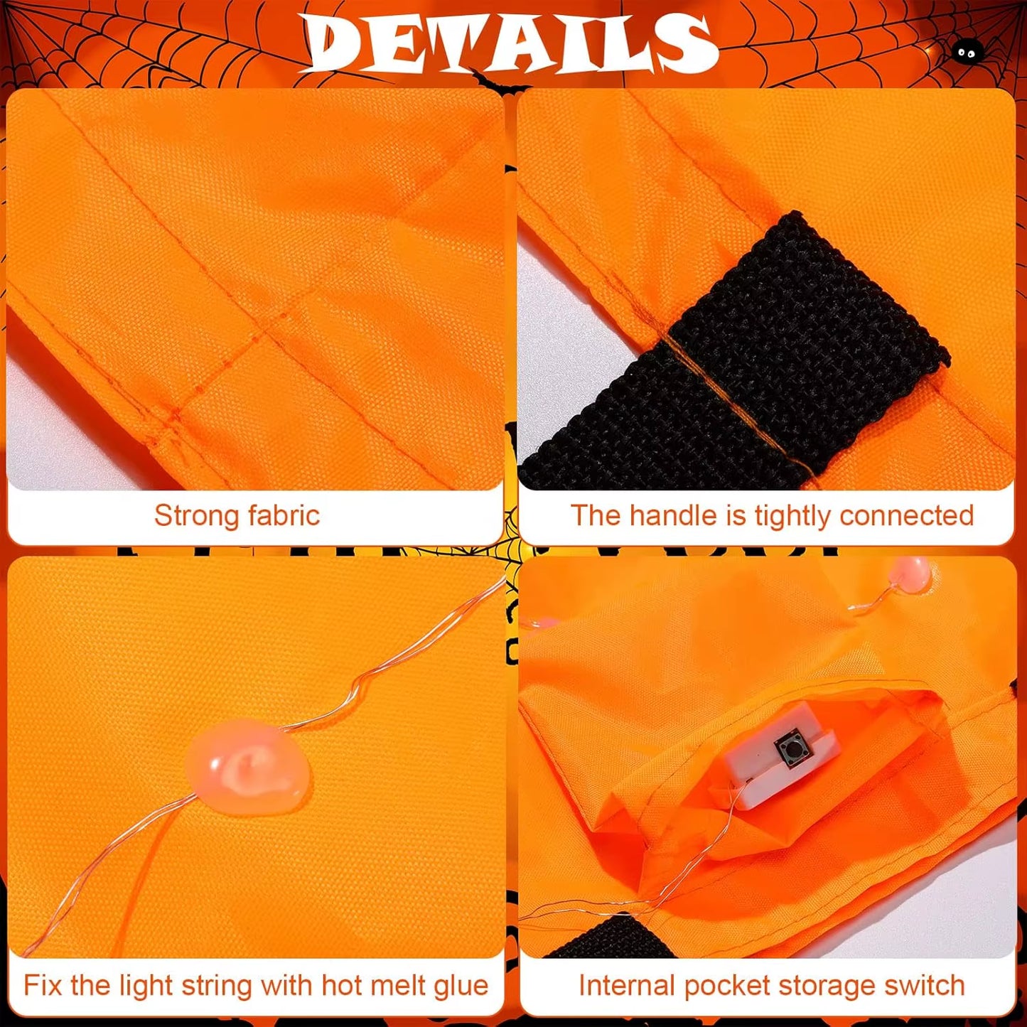 1-20PC LED Halloween Pumpkin Basket Light up Candy Tote Bag for Kids Trick or Treat Party Gift Bucket for Holiday Decoration Use