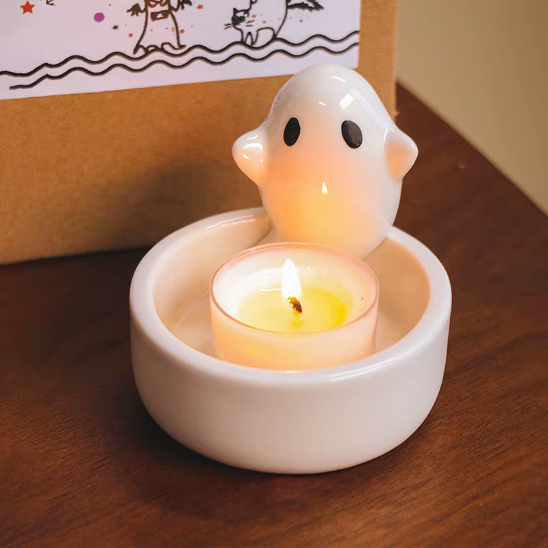 Halloween Candle Holder Cute Ghost Ceramic Candle Holders Home Decoration Desktop Ornaments Halloween Candlestick