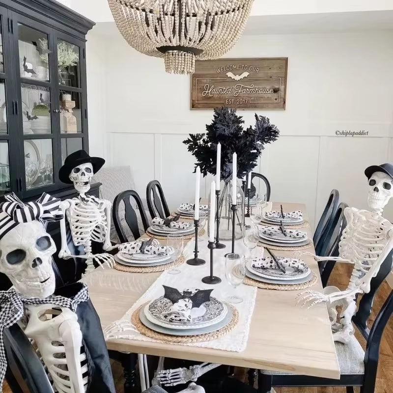 Full Life Size Home Evil Party Decoration Horror Scary Movable Big Skull 90CM Halloween Movable Skeleton Halloween Ornament Toys