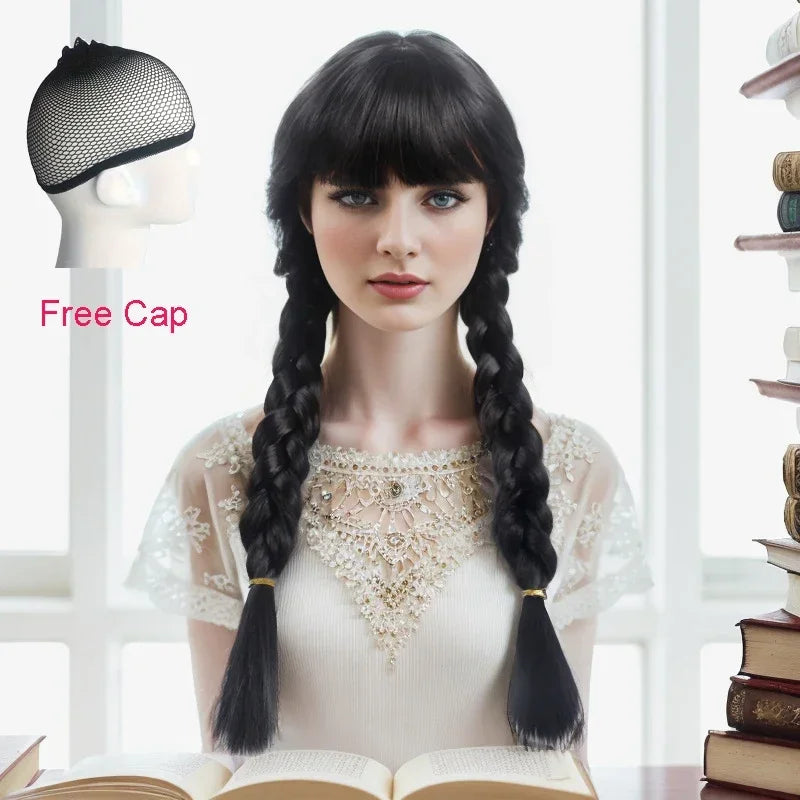 Wednesday Cosplay Wig Girl Kid Adult Women Long Hair Wig High Temperature Resistant Synthetic Braid Halloween Carnival Wig Props