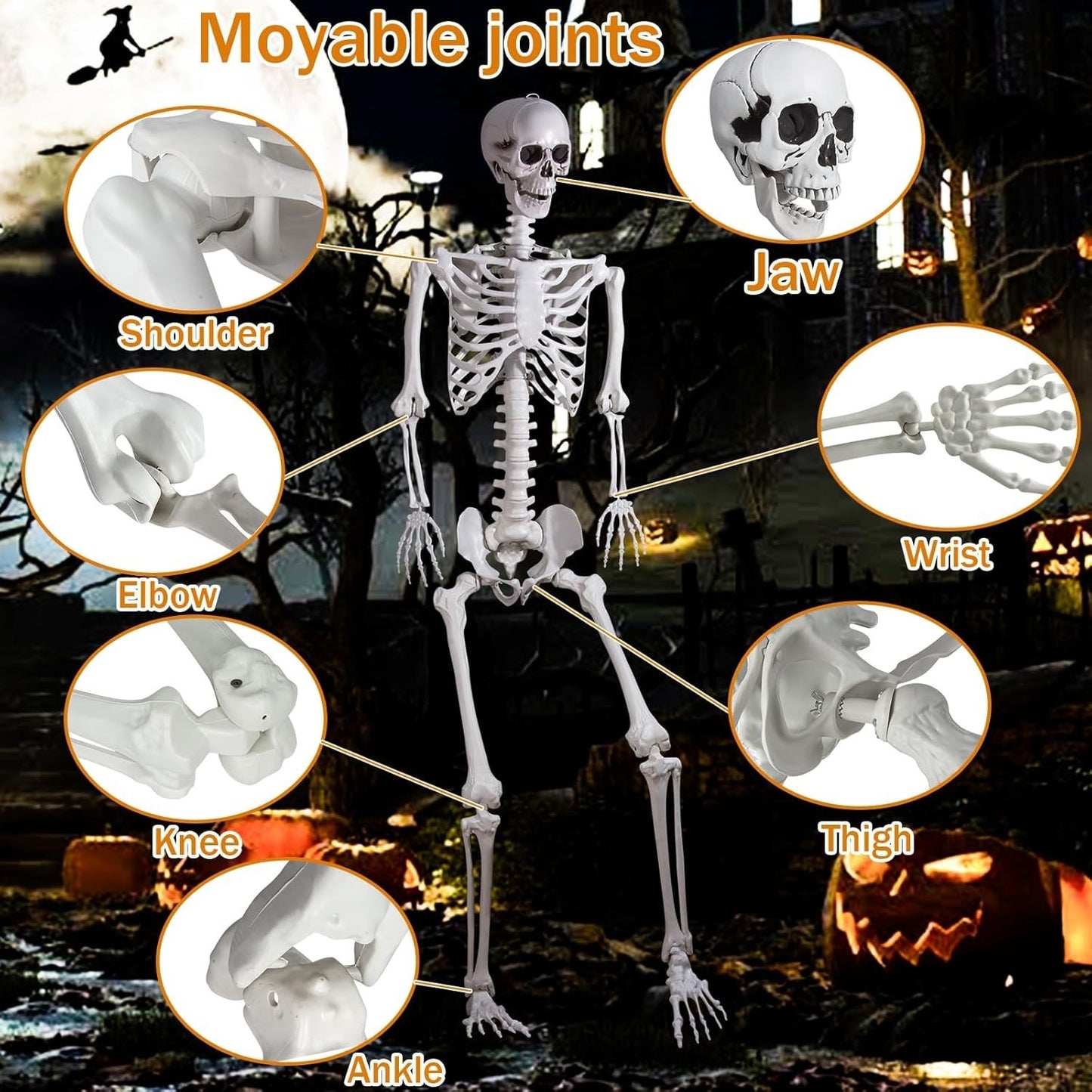 Halloween Plastikskelett 240Cm Ganzkörper Mit Beweglichen Gelenken Für Innen ...