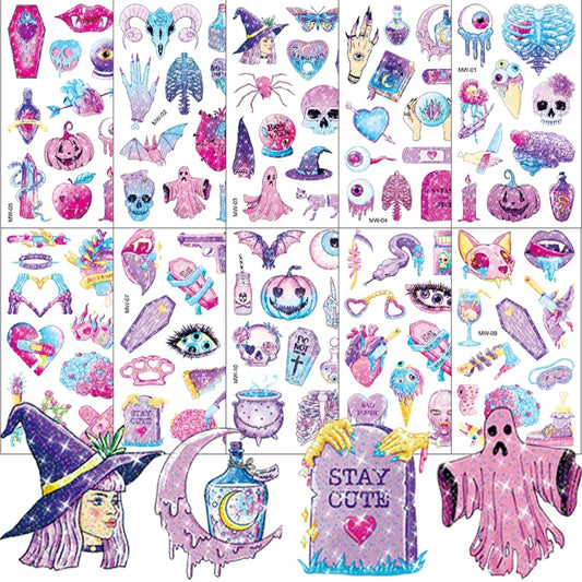 10 Blatt Glitzer Tattoo Halloween, Halloween Tattoo Kinder, Halloween Temporä...