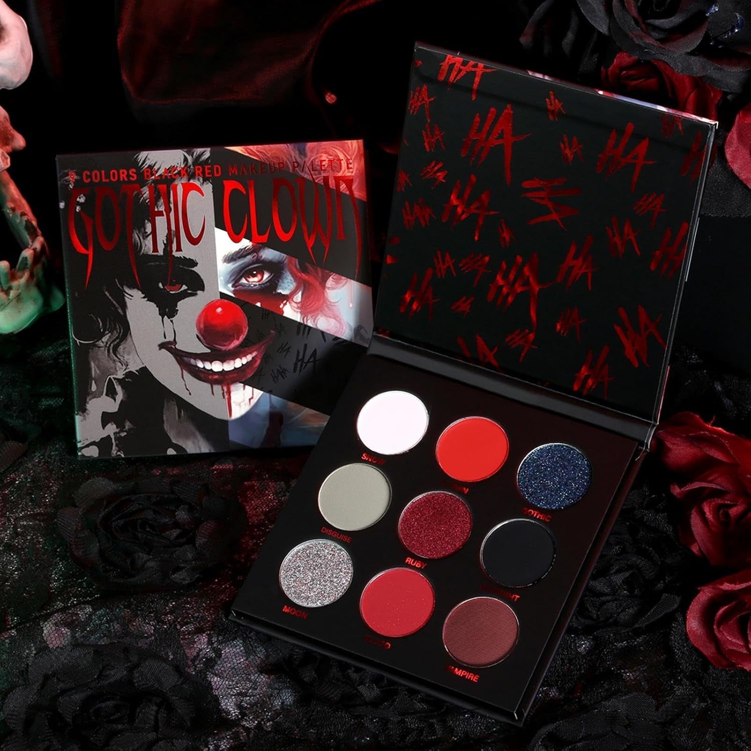 Halloween Lidschatten Palette, Schwarz Rote Lidschatten Palette, Halloween Goth Makeup, 9-Farben Punk Smoky Lidschatten Palette, Hochpigmentierter Lidschatten Für Halloween-Party