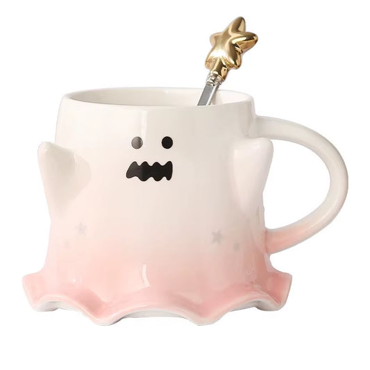 Halloween Ceramic Mugs Creative Ghost Coffee Milk Mug with Spoon Couple Water Cup Halloween Drinkware Festival Gifts Decoration