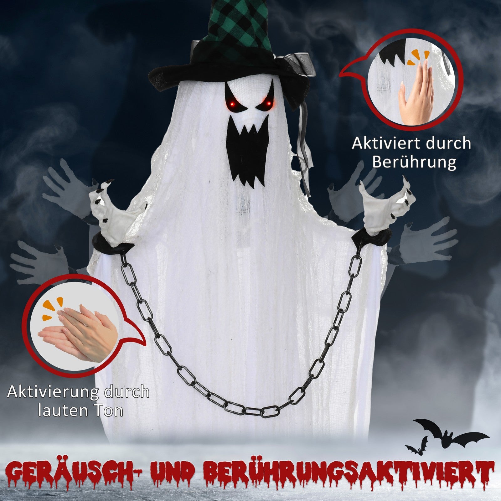 204 Cm Halloween Deko Hängend Geist Mit Geräuschaktivi