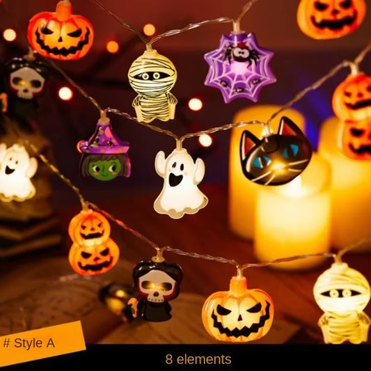 150CM Light String Halloween Decoration LED Pumpkin String Lights Halloween Scene Arrangement Outdoor Garden Holiday Decoration