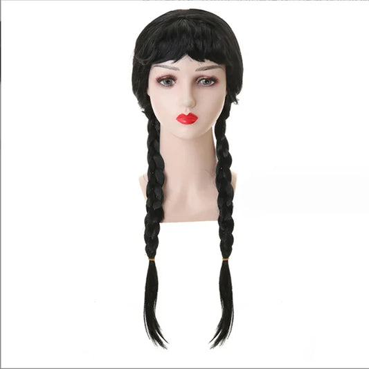 Wednesday Cosplay Wig Girl Kid Adult Women Long Hair Wig High Temperature Resistant Synthetic Braid Halloween Carnival Wig Props