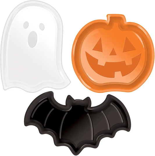 Halloween Party Plastic Serving Trays Pumpkin Ghost Bat Candy Snack Plates for Holiday Party Decor Table Display