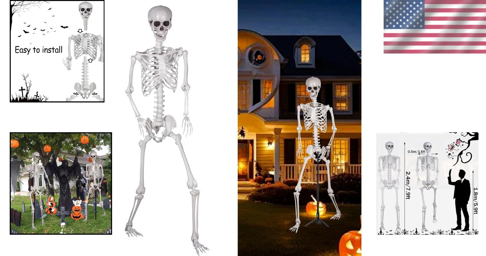 Halloween Plastikskelett 240Cm Ganzkörper Mit Beweglichen Gelenken Für Innen ...