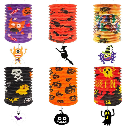 Halloween Papierlaternen Dekoration - 6 Stück Aufhängen, Geist Schläger Spinn...