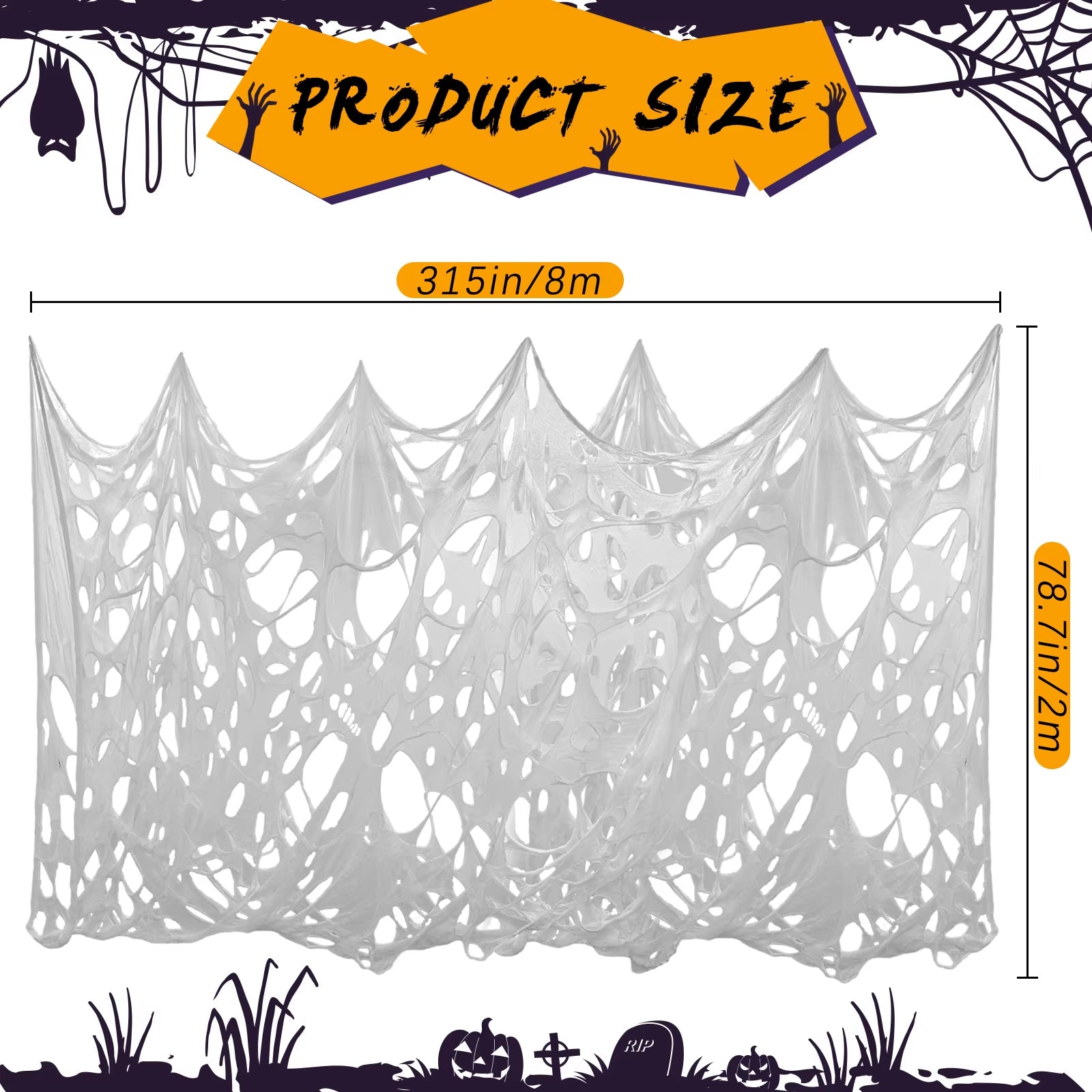 Ourwarm 450/900 Sqft Spider Web Halloween Decorations Outdoor,Pre-Cut Gauze Cobwebs for Halloween Yard Haunted House Party Decor