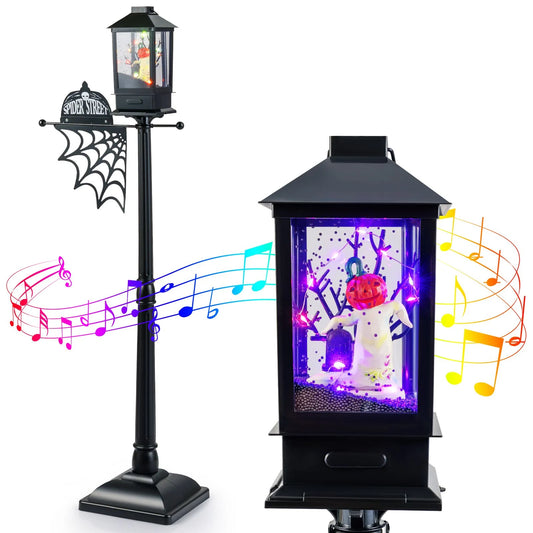 155 Cm Halloween Deko Straßenlampe Mit 6-Farbigen Led-Leuchten & Musik & Schwarzem Schneeeffekt