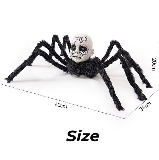 Horror Halloween Electric Walking with Sound Light Doll Face Spider Haunted House Prop Plush Spider Model Halloween Party Decor