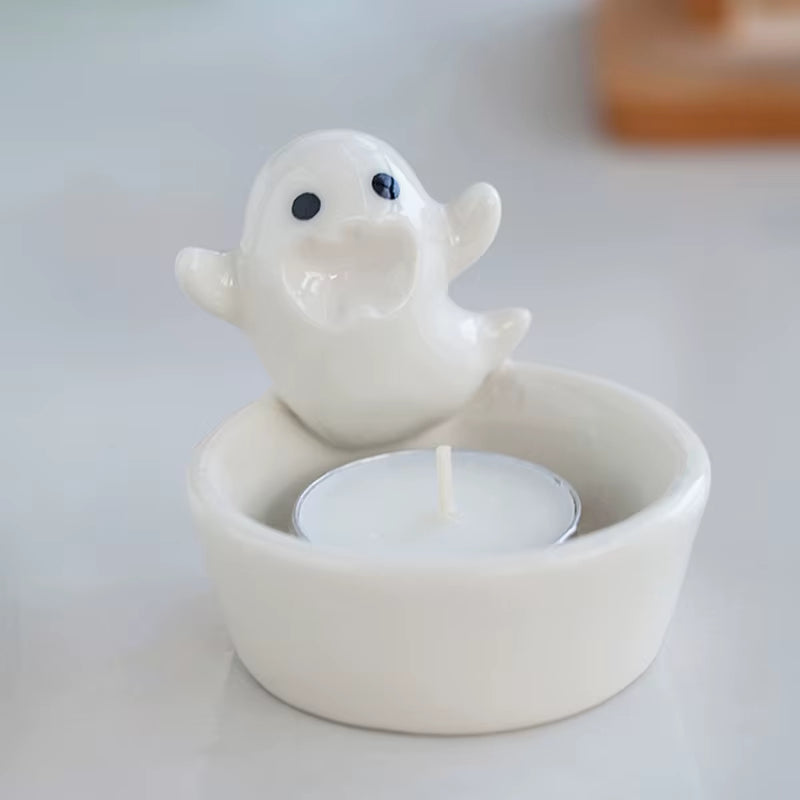 Halloween Candle Holder Cute Ghost Ceramic Candle Holders Home Decoration Desktop Ornaments Halloween Candlestick