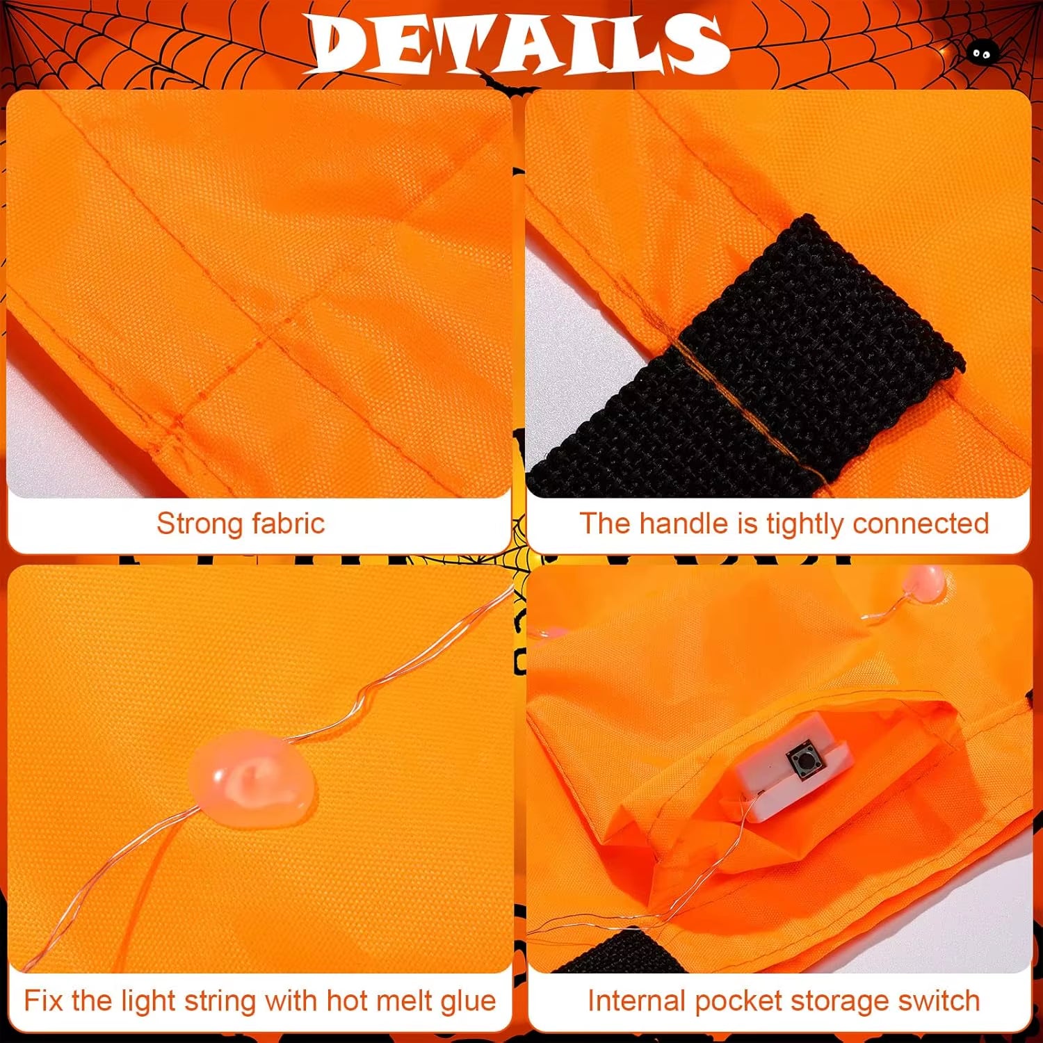 1-20PC LED Halloween Pumpkin Basket Light up Candy Tote Bag for Kids Trick or Treat Party Gift Bucket for Holiday Decoration Use