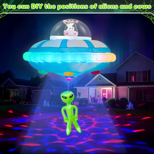 Ourwarm 4FT Halloween Inflatable Outdoor Decoration, Hanging UFO Cow Abduction Inflatable, Alien Halloween Blow up Yard Decor